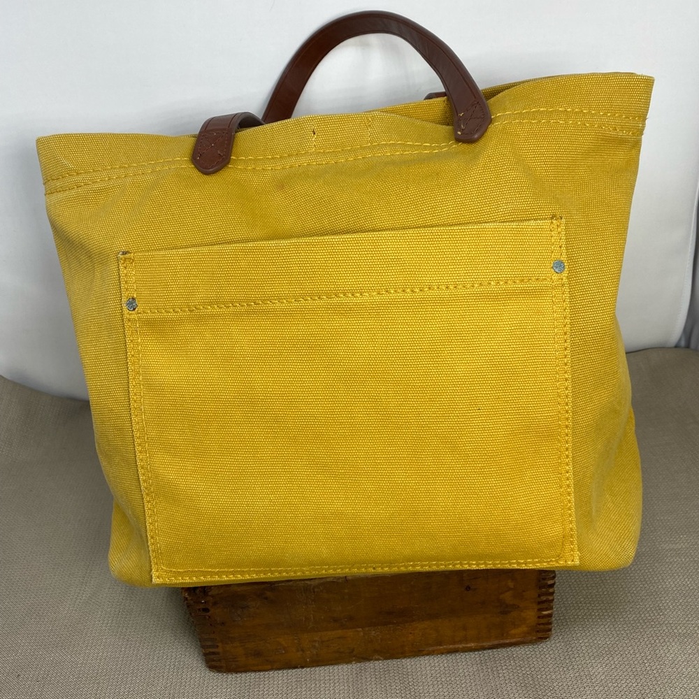 CANVAS/FAUX LEATHER GOLDEN YELLOW TOTE BAG
